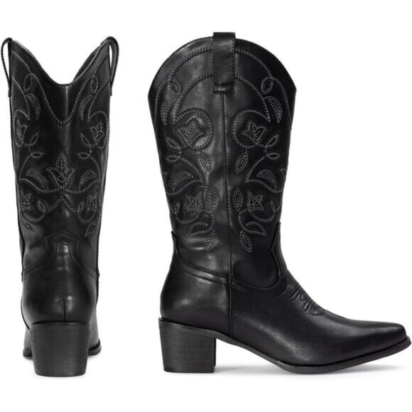 ⭐ IUV Women's Cowboy Boots | Western Embroidered Pointy Toe Mid-Calf Boots - Picture 6 of 8